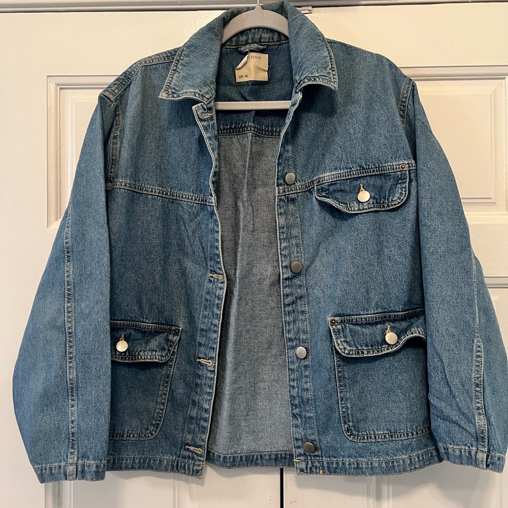ASOS Blue Jean Jacket with Relaxed Fit and Contrast Stitching